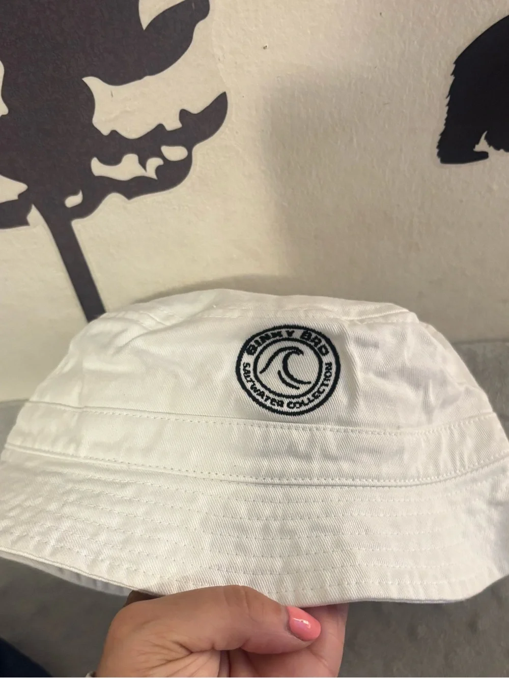 Kids' White Bucket Hat with Circular Wave Patch